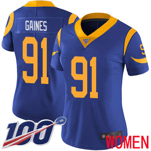 Los Angeles Rams Limited Royal Blue Women Greg Gaines Alternate Jersey NFL Football #91 100th Season Vapor Untouchable